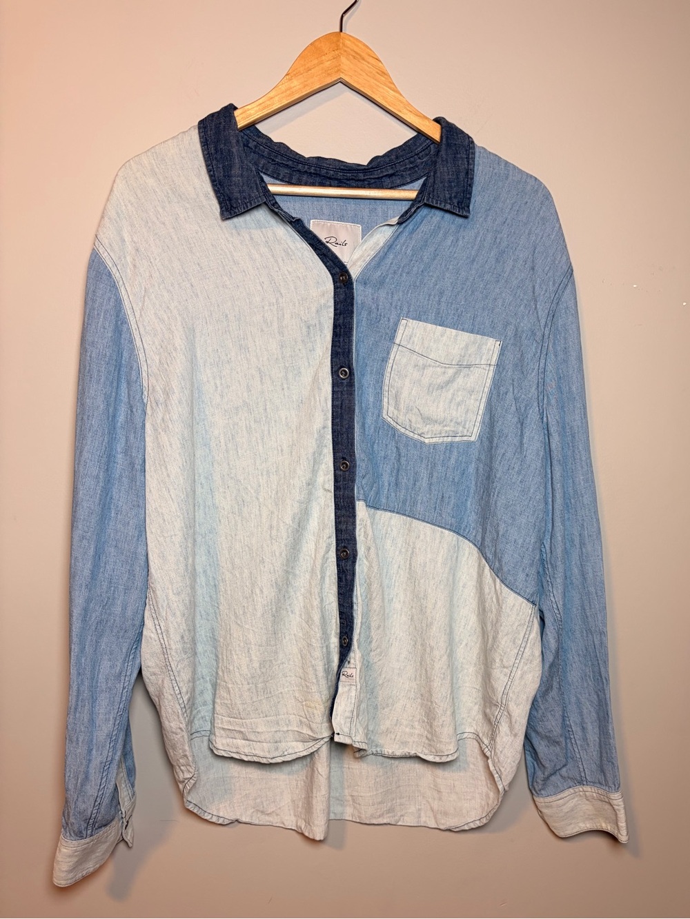 Rails Ingrid Colorblock Chambray Shirt XXL Tencel Linen Oversized Button Down